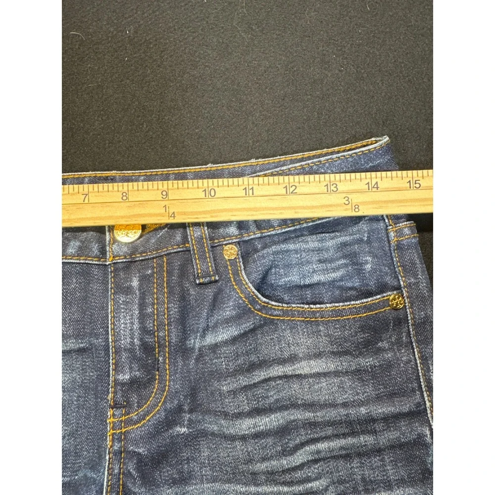 Tory Burch Super Skinny Jeans Dark Wash Gold Logo Hardware 22101221 Womens 26